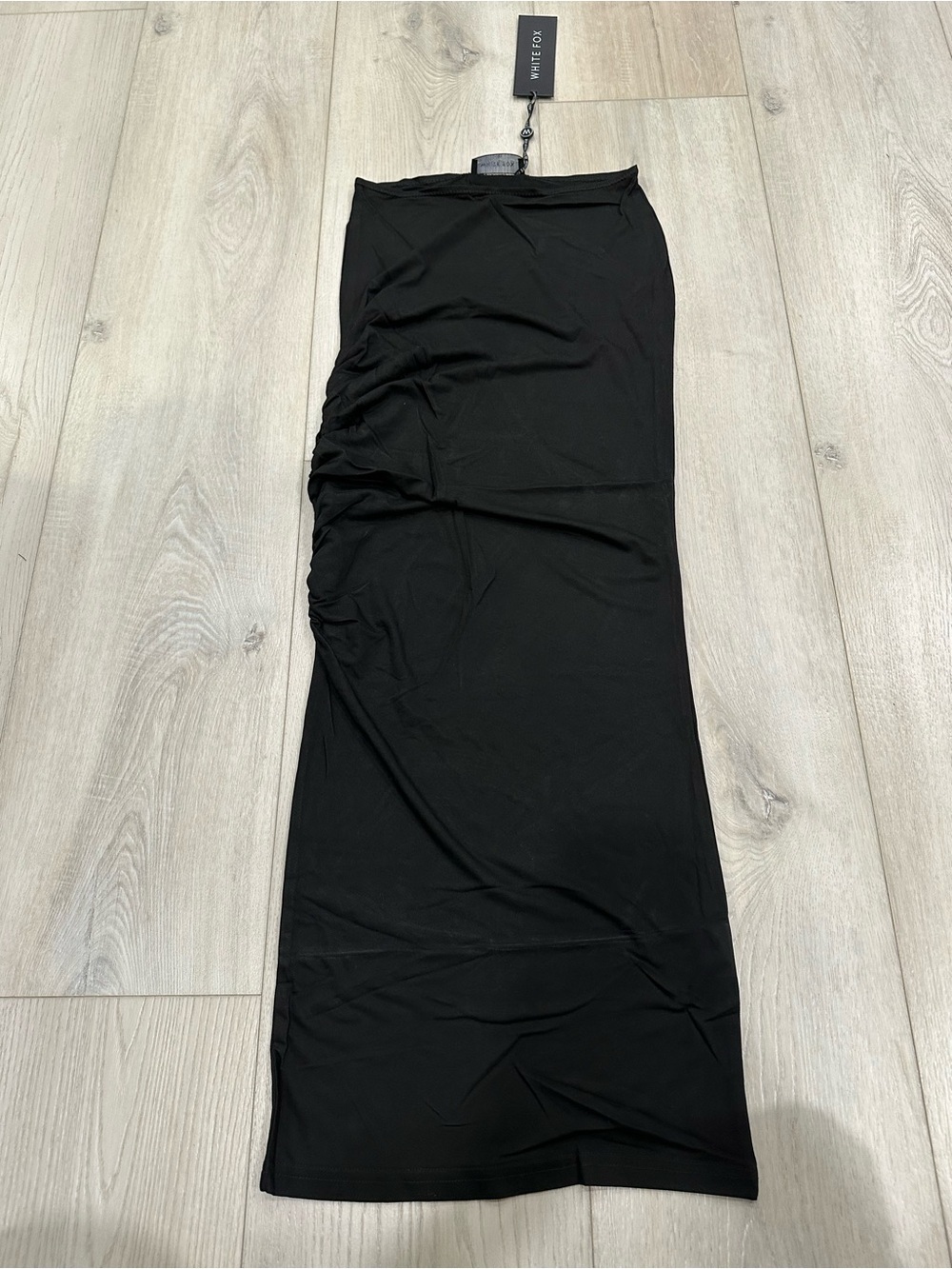 Black Ruched Maxi Skirt size small white fox boutique